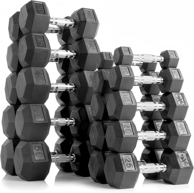 Hex Dumbbell Set - Halteres hexagonais revestidos de borracha premium