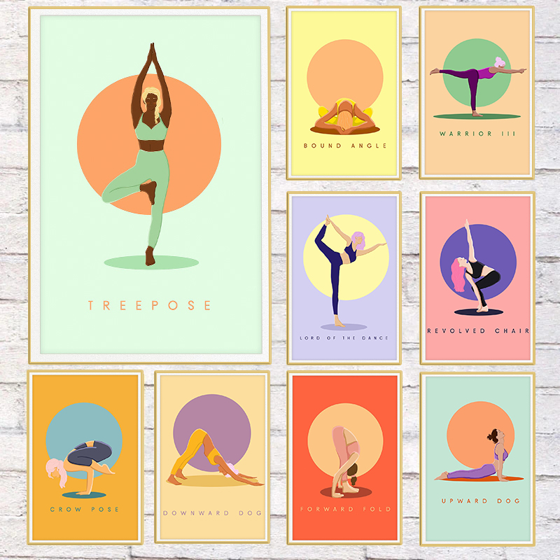 Home Gym Yoga Room - Moderno abstrato yoga poses cartaz colorido