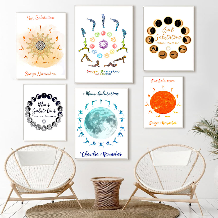 Home Gym Yoga Room - Yoga pose sol lua salutation casa