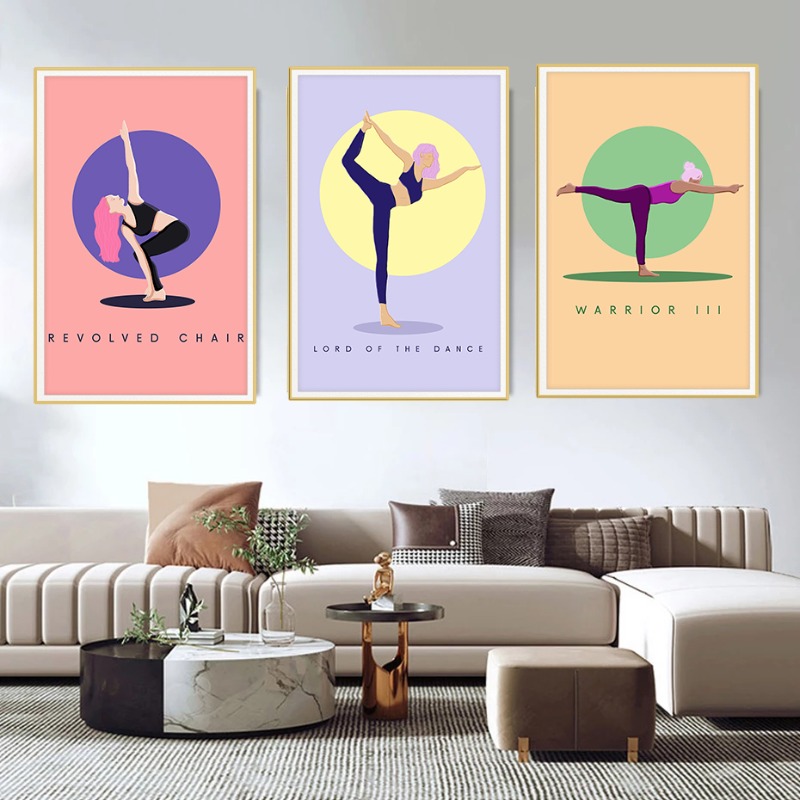 Moderno abstrato yoga poses ca - Home Gym Yoga Room avaliação e preço