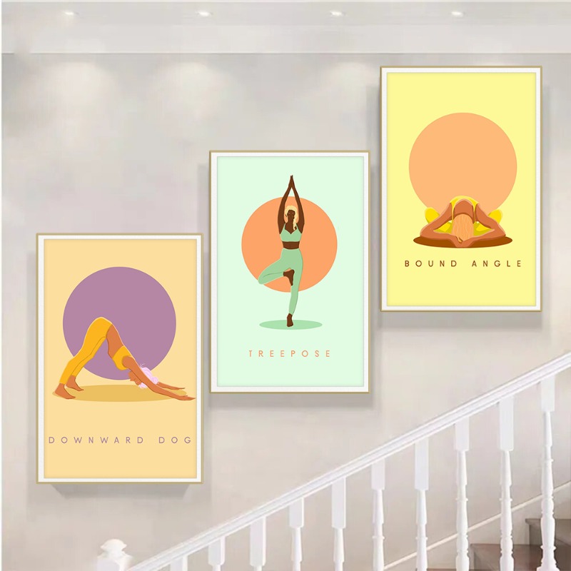 Moderno abstrato yoga poses ca - Home Gym Yoga Room avaliação e preço