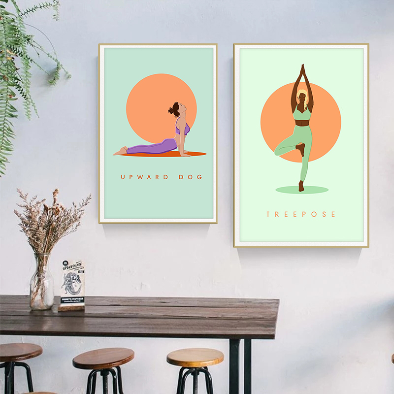 Moderno abstrato yoga poses ca - Home Gym Yoga Room avaliação e preço